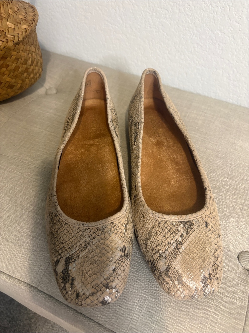 Vionic Orinda Snake-Print Ballet Flats in Beige and Brown 9.5